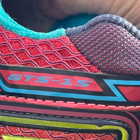 Brooks Adrenaline GTS 15 pink blue yellow running tennis shoes, size 9 - Picture 10 of 12